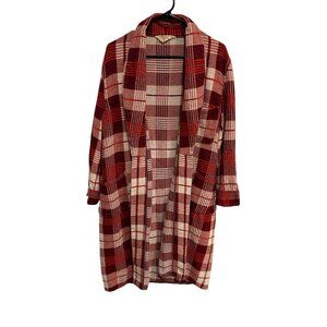 Vintage Sears Genuine Beacon Plaid Red Beige Long Open Front Robe